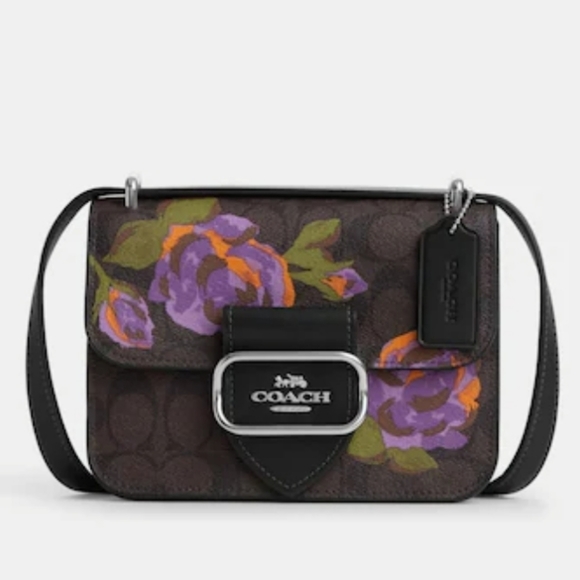 Morgan Square Crossbody In Signature Canvas With Rose Print - Picture 1 of 10